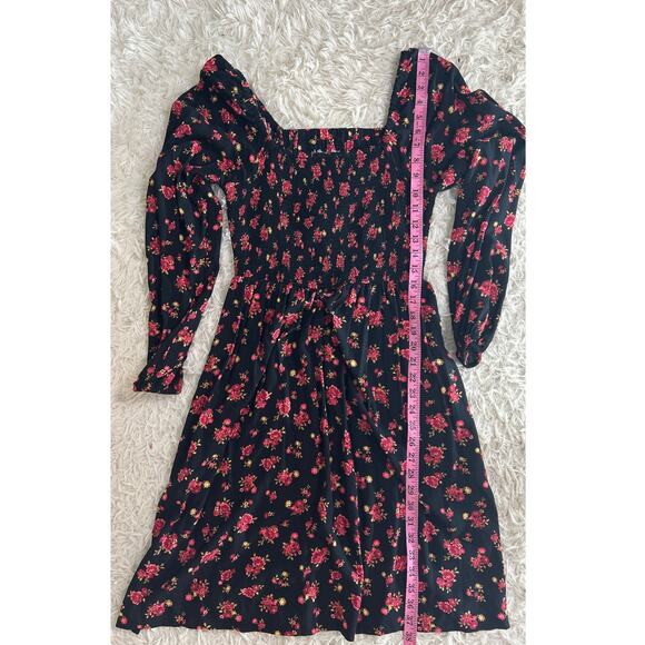 Old Navy Women's Size S Tall Black & Pink Floral Print Fit & Flare Dress #0593 - Picture 9 of 11